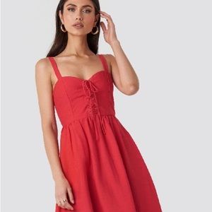 Red linen dress